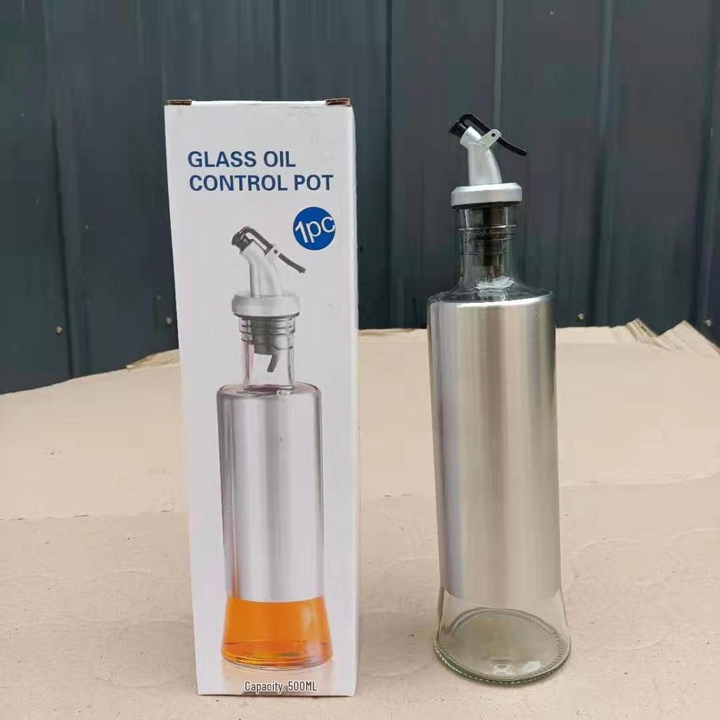 Ανοξείδωτος Χάλυβας & Γυάλινος Διανομέας Λαδιού με Δοχείο Μπαχαρικών για Κουζίνα