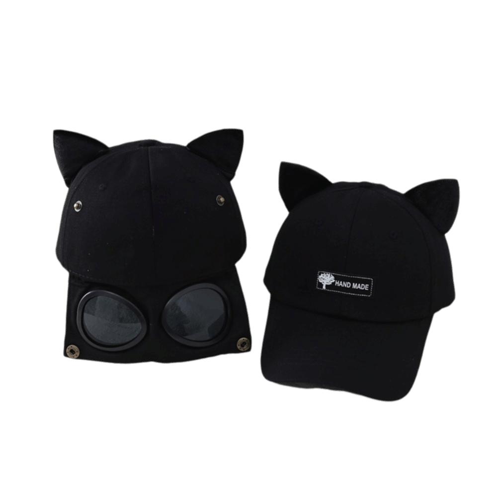 

Fashion Cat Ear Cat Ears Hat Sunshade With Goggles Baseball Cap Breathable Punk Pilot Cap Unisex чёрный