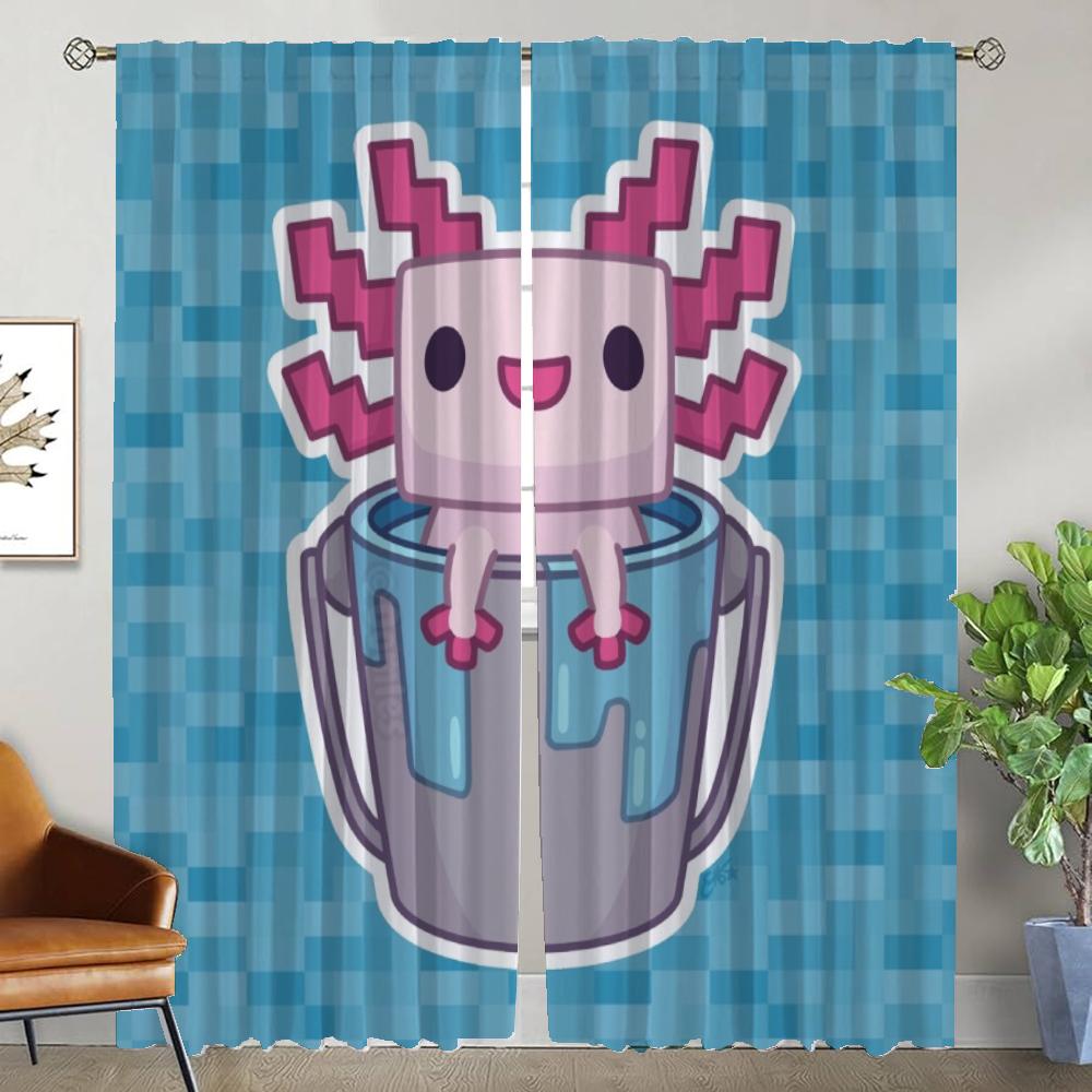 Blackout Curtains for Camera Cute Axolotl Home Interior Curtains for Living Room Shades Halloween Decoration Window Curtain