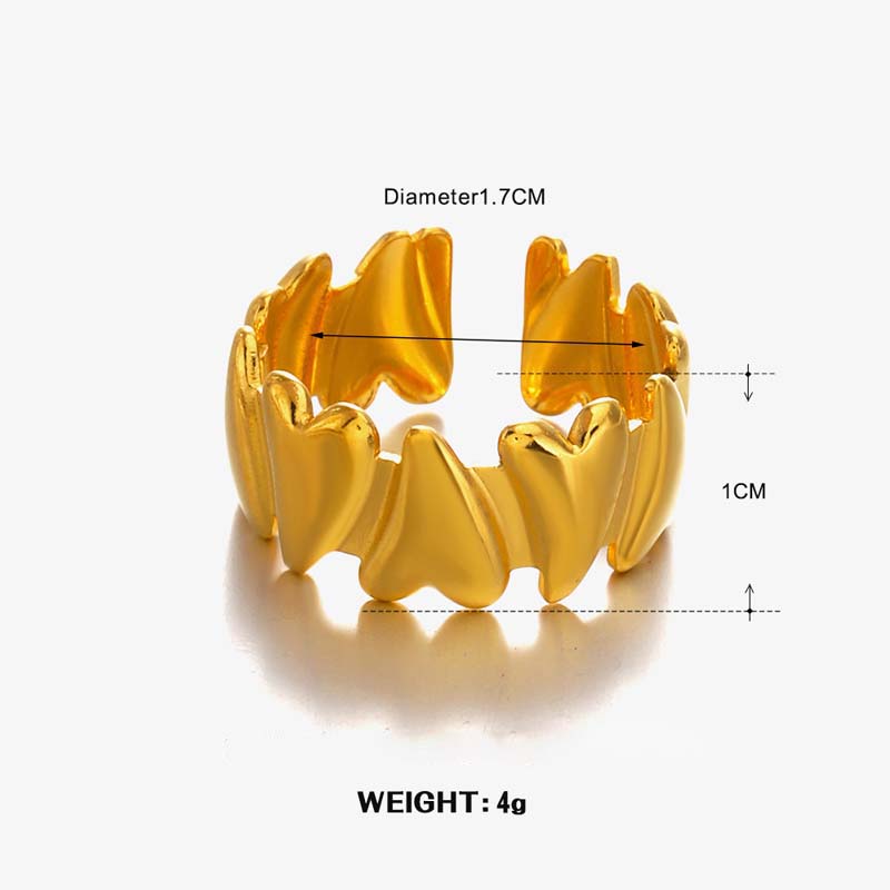 Stainless Steel Gold Color Heart Open Rings For Women Vintage Black Drip Oil Adjustable Couple Ring Jewelry Valentine's Day Gift