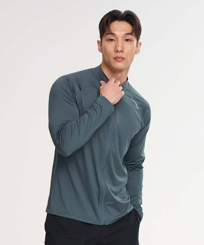 Leijibi Multi-Cooling Essential Loose Fit Zip-Up Rash Guard M Khaki Gray