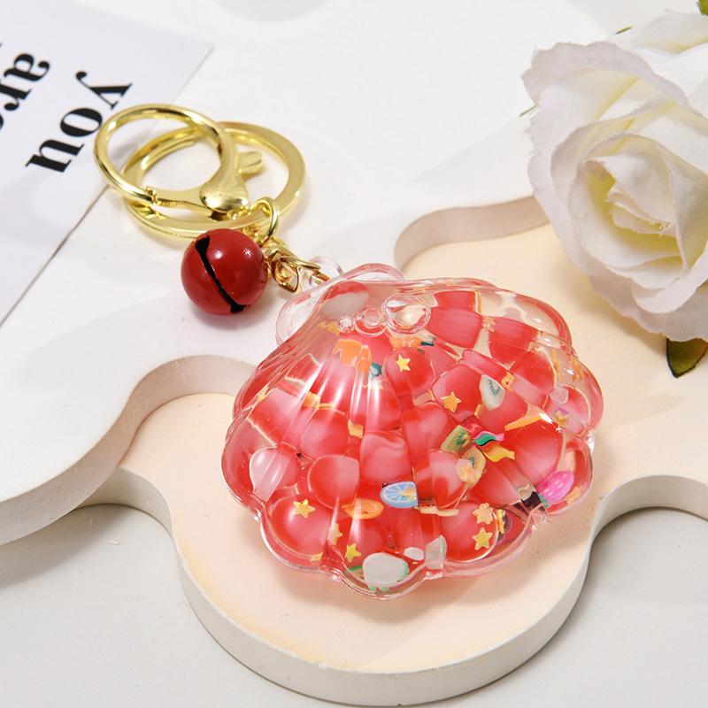 

Брелок в виде бутылки с жидкостью в виде ракушки, креативный подвижный акриловый держатель для ключей с блестками, женская сумка, брелок, подарки красный