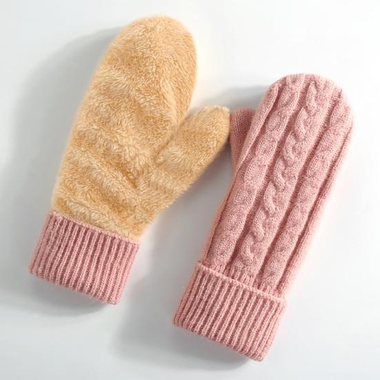 Thermal Knit Gloves for Winter Double-Layer Fleece Lined Windproof Mittens