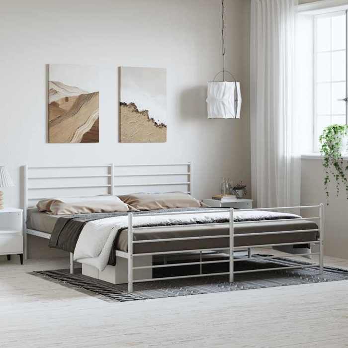 VidaXL Metal Bed Frame with Headboard-Footboard White 193x203cm 352392