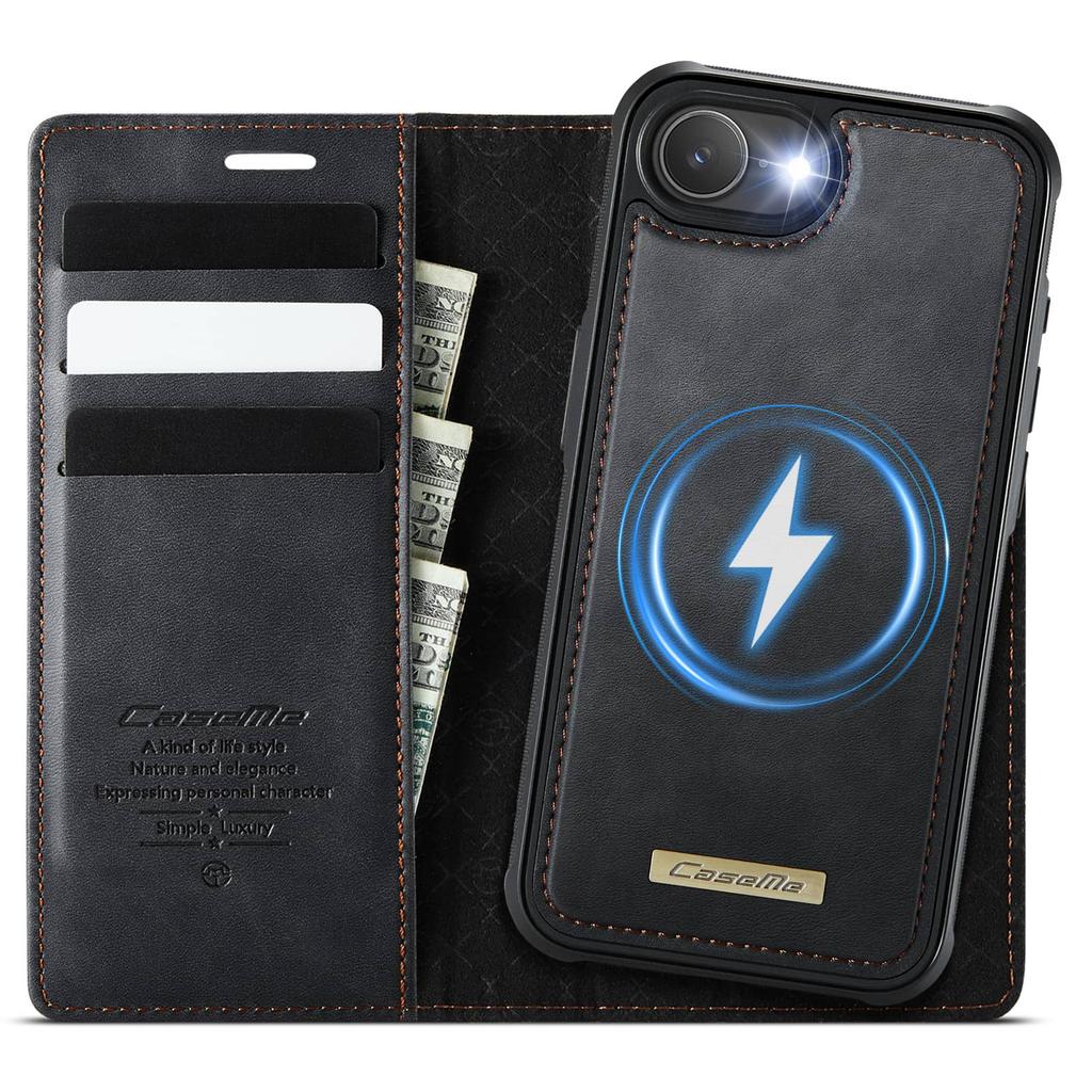 For iPhone 17e Magnetic 2-in-1 Detachable Wallet Case MagSafe Compatible RFID Blocking Card Holder Kickstand Shockproof Cover
