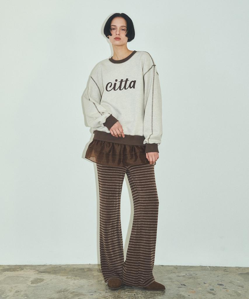 CITTA Chain Stitch Logo Sweatshirt Ctt309 (Oat Melange_Brown)