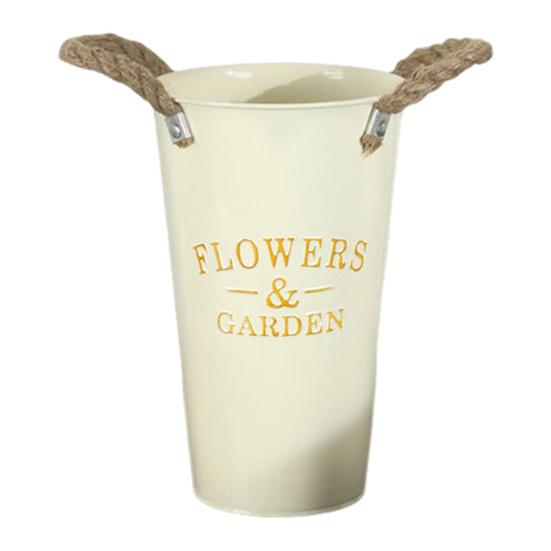 Deep Bucket Vase Galvanized Iron Flower Bucket with Rope Handles Retro Farmhouse Vase for Home Flower Arrangement