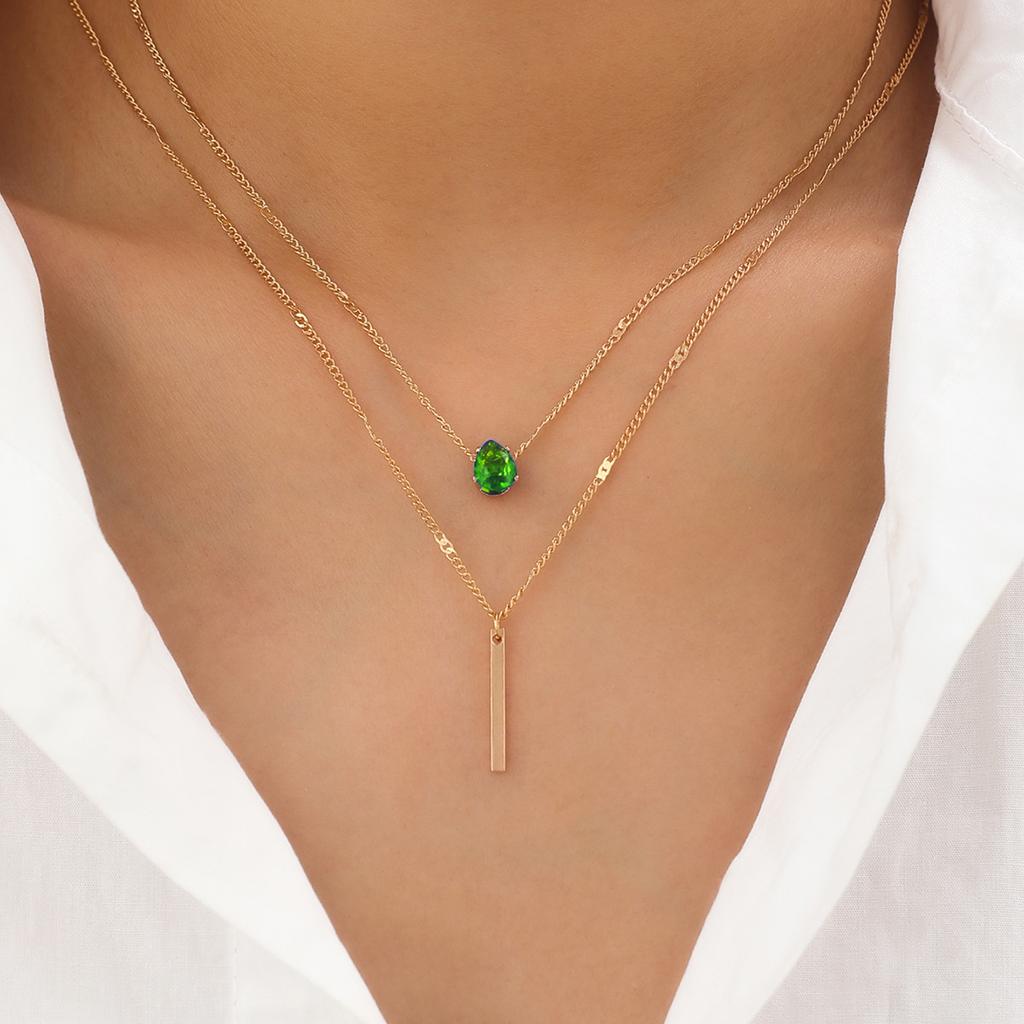 Personalized Fashion Double-Layer Stacked Water Drop-Shaped Small Diamond Long Fringed Pendant Necklace Two-Piece Set