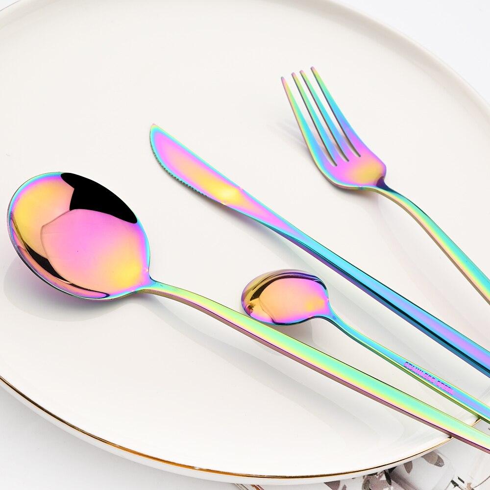 8Pcs/Set Portable Stainless Steel Dinnerware Set Travel Camping Spoon Fork Knife Chopsticks Straws Brush Tableware Flatware Set with Storage Bag