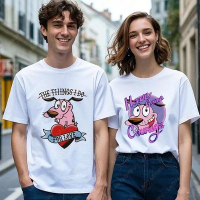 90‘s Cartoon Courage The Cowardly Dog Graphic TShirt Retro Street Fashion Summer Clothing Tops Gift Men Women Couple Cotton Tees