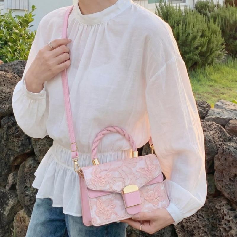 Sweet Butterfly Embroidery Shoulder Bag for Women Square Crossbody Bag Versatile Flap Handbag Purse