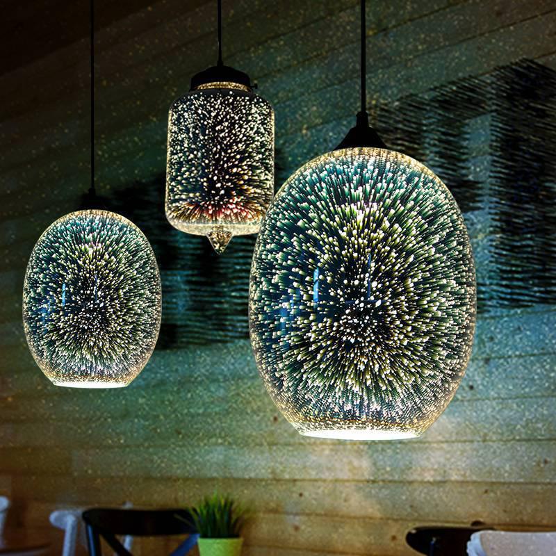 3D Colored Glass Pendant Lamp - Creative Industrial Style LED Lighting for Restaurant & Bar Decor.