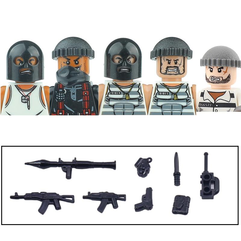 Городские Аксессуары MOC Злодей Гангстер Фигурки Строительный Блок Современный Солдат Маска Шлем Оружие Базука Военное Оружие Кирпичики Игрушки