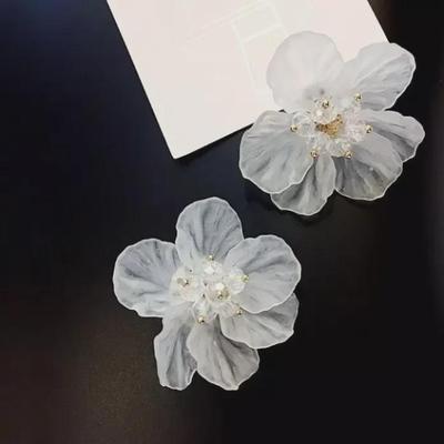 Exaggerated Korean-Style Crystal Flower Petal Earrings - Elegant White Fairy Design for Women