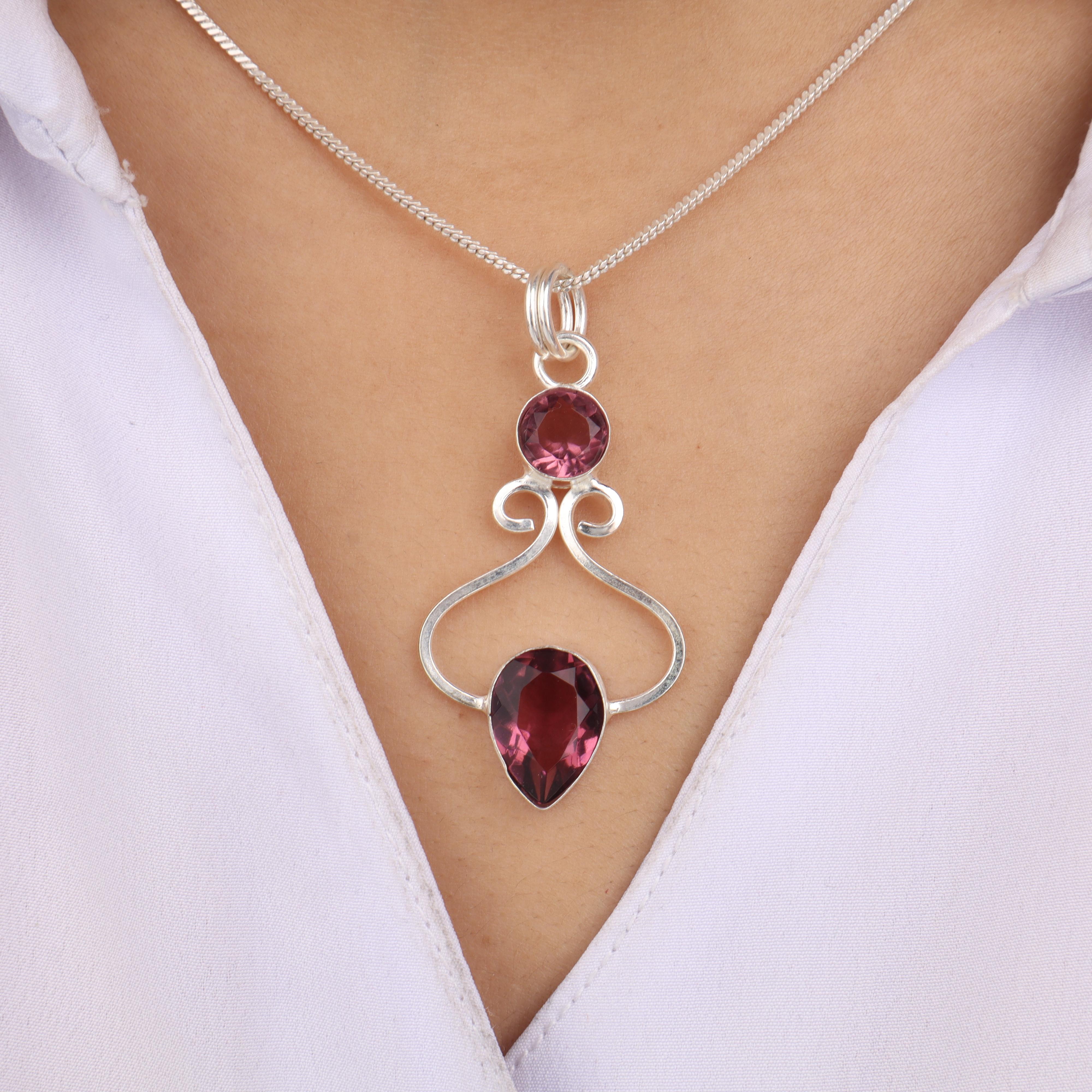 

Rhodolite Gemstone 925 Sterling Silver Handcrafted jewelry Pendant 1.60 Gift For Wife PP-13-31