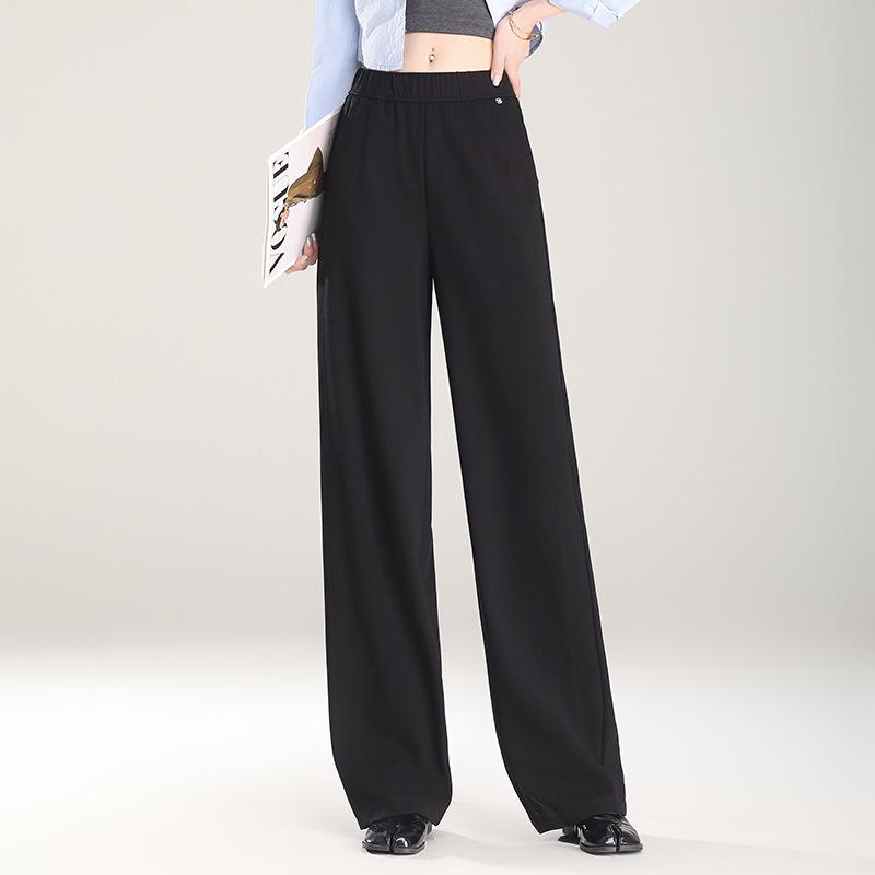 Spring 2025 Women's Elastic High-Waist Straight-Leg Pants - Fashionable, Versatile, Wide-Leg Design