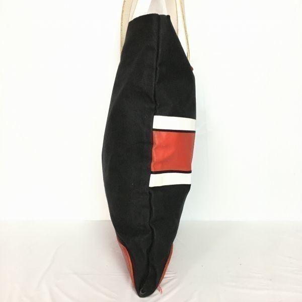 Bill Amberg England Made Tote Bag Black × Red × White Stripe Canvas(USED)