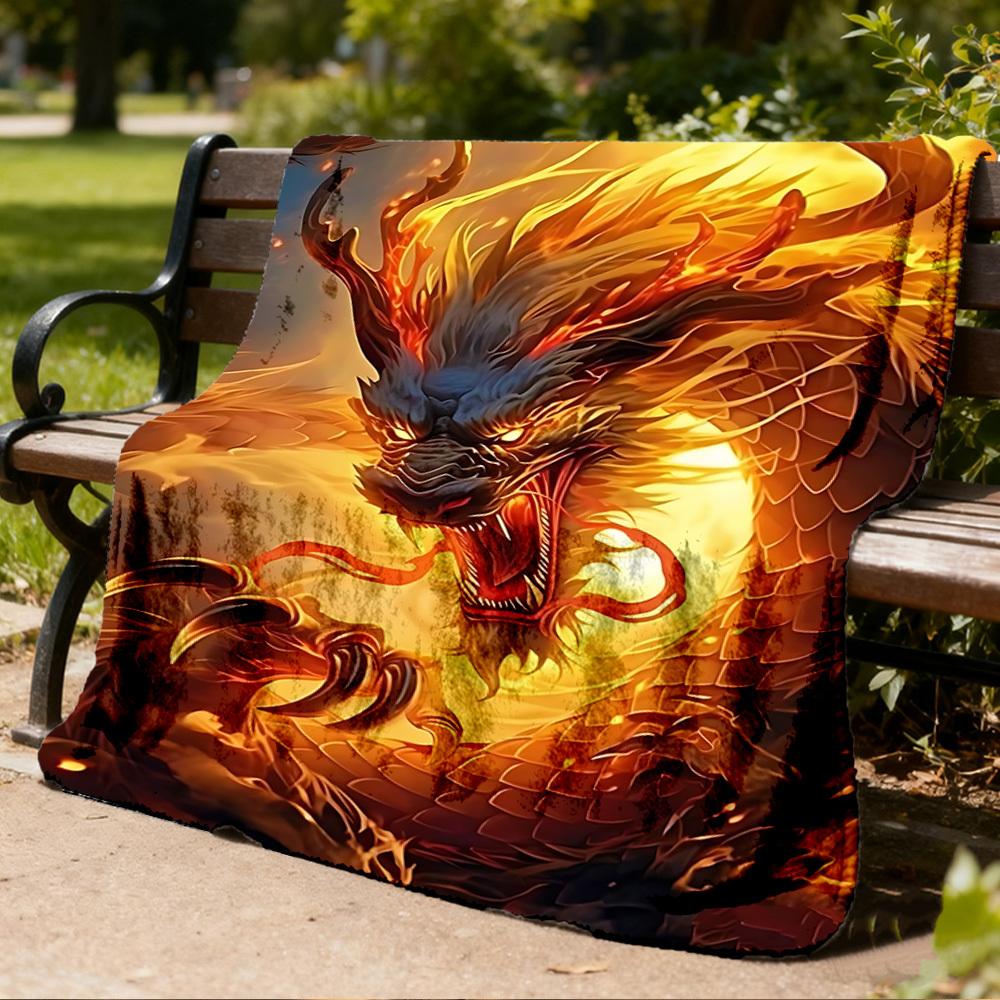 1pc Fire Dragon Art Print Throw Blanket Polyester Fiber, Lightweight Flannel, Soft & Warm, All Season Use for Outdoor, Camping Digital Print