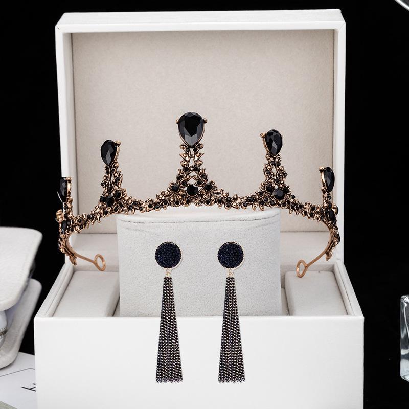 Black Retro Crown Headdress 18th Birthday Adult Ceremony Bride Photo Crown Photo Props