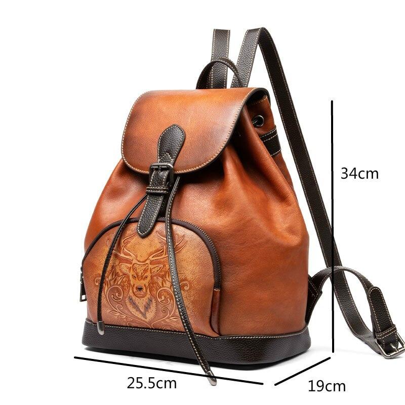 Johnature Tasche Geprägte Frauen Rucksack Weiches Rindsleder Vintage Große Kapazität Outdoor Reisetaschen