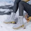 Snow Boots Winter New Medium Tube Retro Large Size Side Zipper Thick Heel Women's Boots