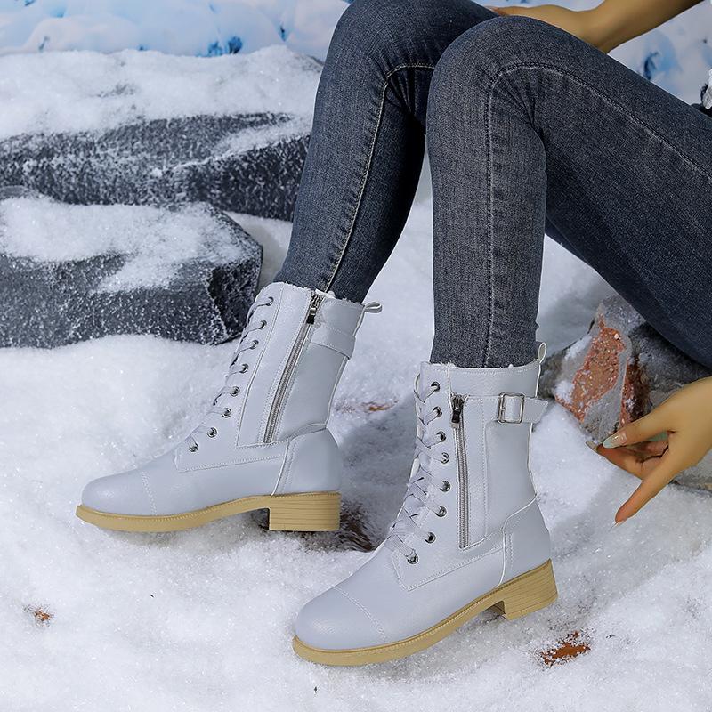 Snow boots winter new medium tube retro large size side zipper thick heel women's boots