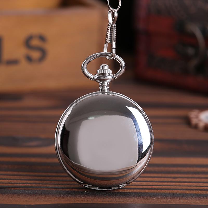 Double-Sided Heavy Chain Skeleton Pocket Watch, White Dial with Roman Numerals and Mineral Crystal, Large Size (2009)
