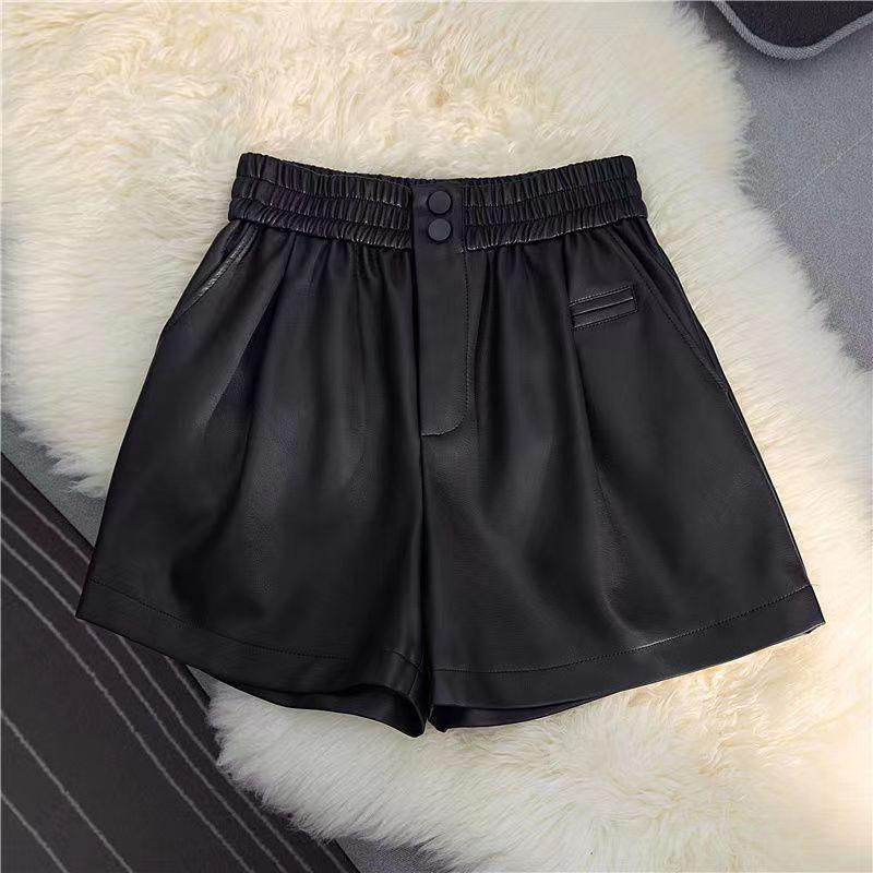 

2026 Women s High Waist PU Leather A-line Shorts - Autumn/Winter Casual, Versatile, Slimming Wide Leg S (Weight: under 95 jin)