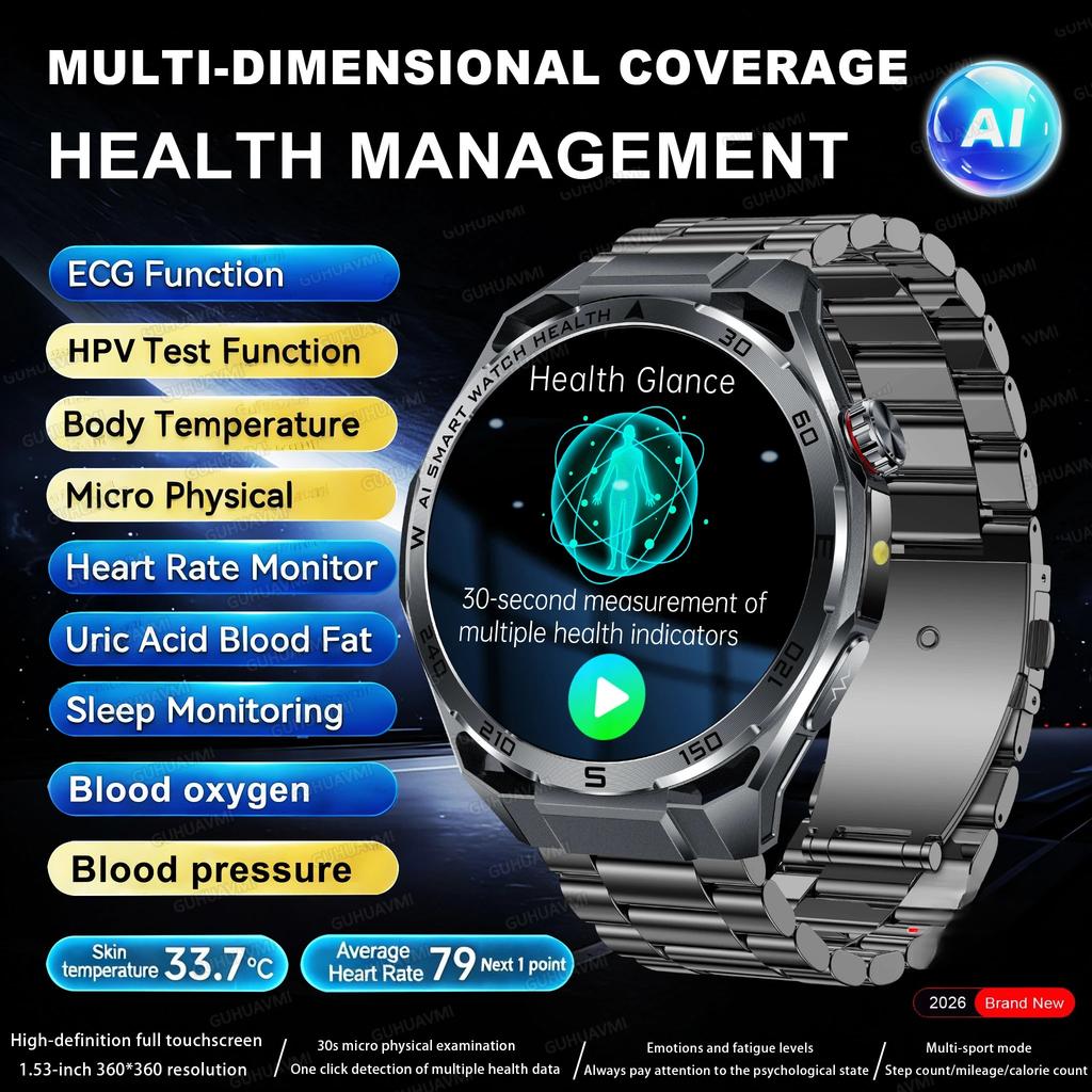 2026 New ECG+PPG Body Fat Analysis Health Smart Watch Uric Acid BP Blood Oxygen Bluetooth Call HD Screen Sports SmartWatch for Men Women