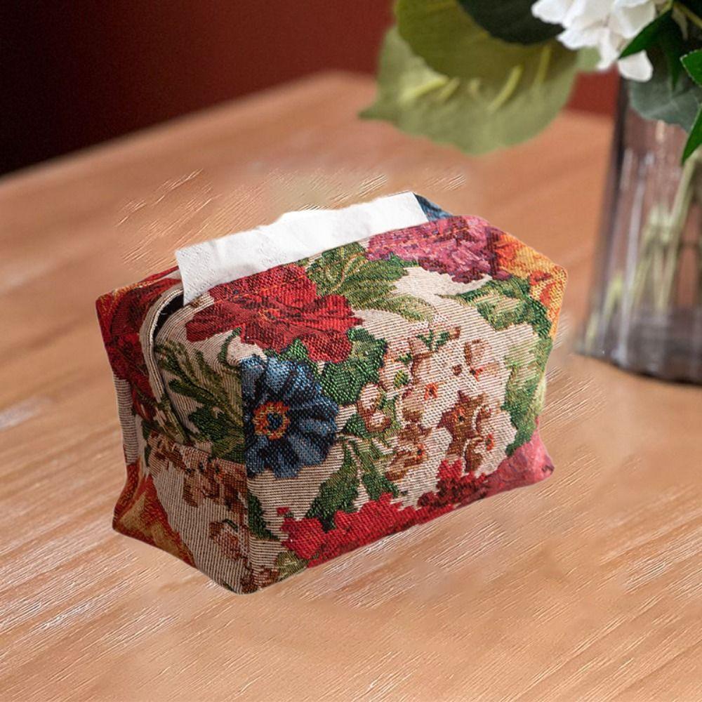 Skin-Friendly Desktop Tissue Bag Polyester Car Tissue Holder Portable Floral Paper Bag  Restaurant