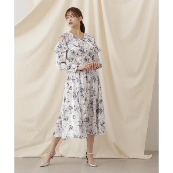 Jill by Jill Stuart Flower Print Satin Ruffle Dress