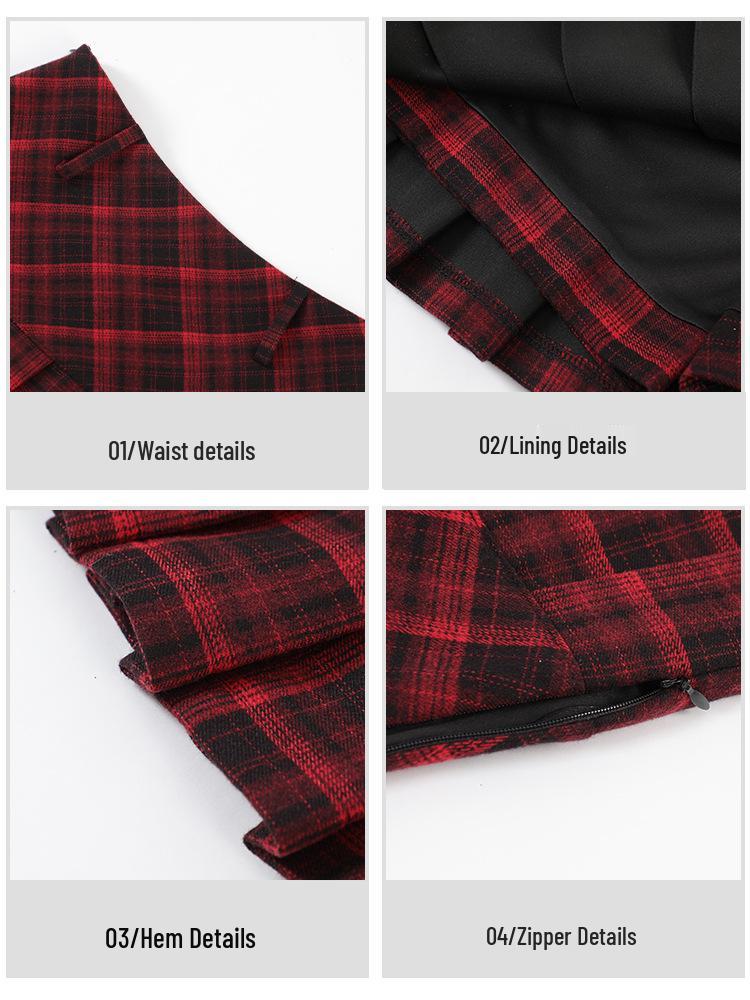 2025 College-Style Retro Pleated Wool Blend High-Waisted Midi Skirt - Slim and Visually Elongating