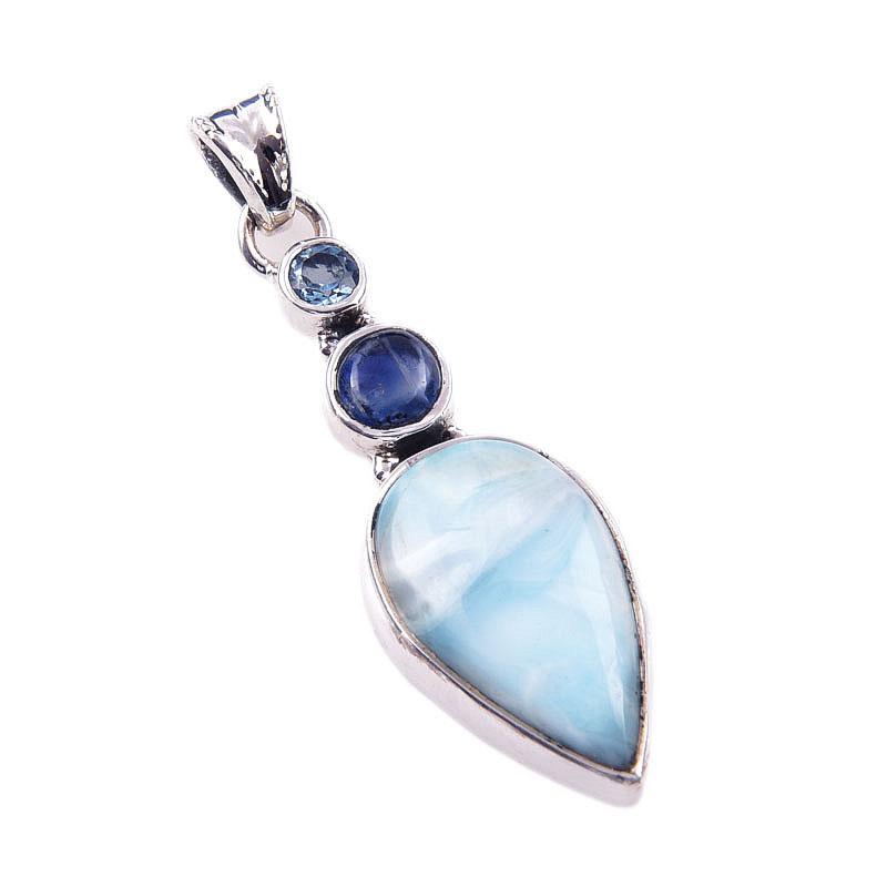 Natural Republic Larimar,Kyanite 925 Solid Sterling Silver Gift Pendant 2" N5j72