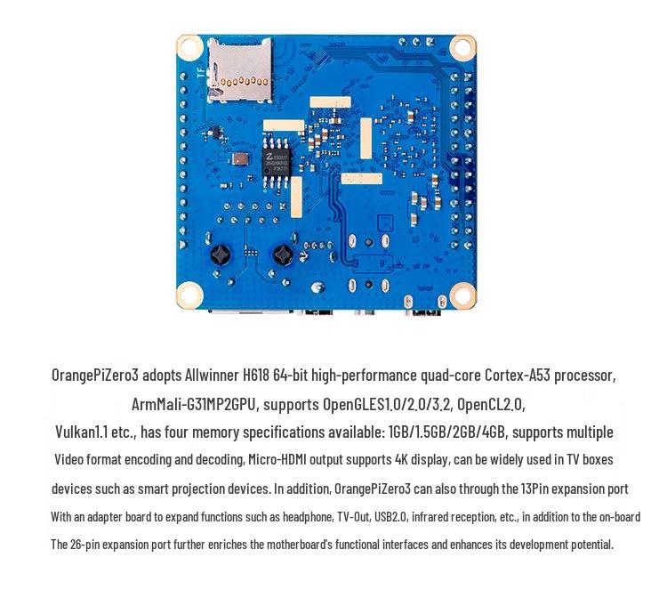 Orange Pi Zero 3 Development Board with Allwinner H618 Quad-Core Processor and Gigabit Ethernet Port
