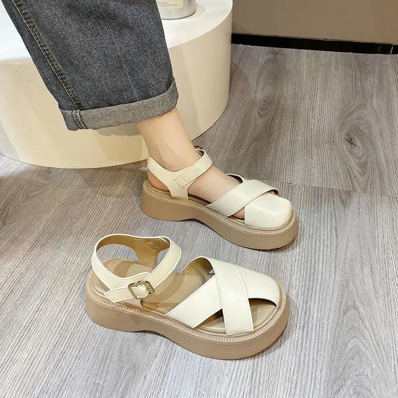 Fashion Ladies Shoes Sandals for Women Outdoor Summer 2024 Roman Style Footwear Platform H Comfortable and Elegant Chic Shoe Vintage F