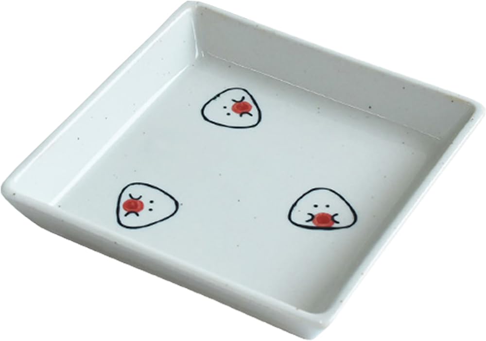 

Ippinsha Gyutto Square Made in Gift Item 47092 Onigiri-san (Plum Onigiri-san) Plate, Japan, Microwave/Dishwasher Safe,