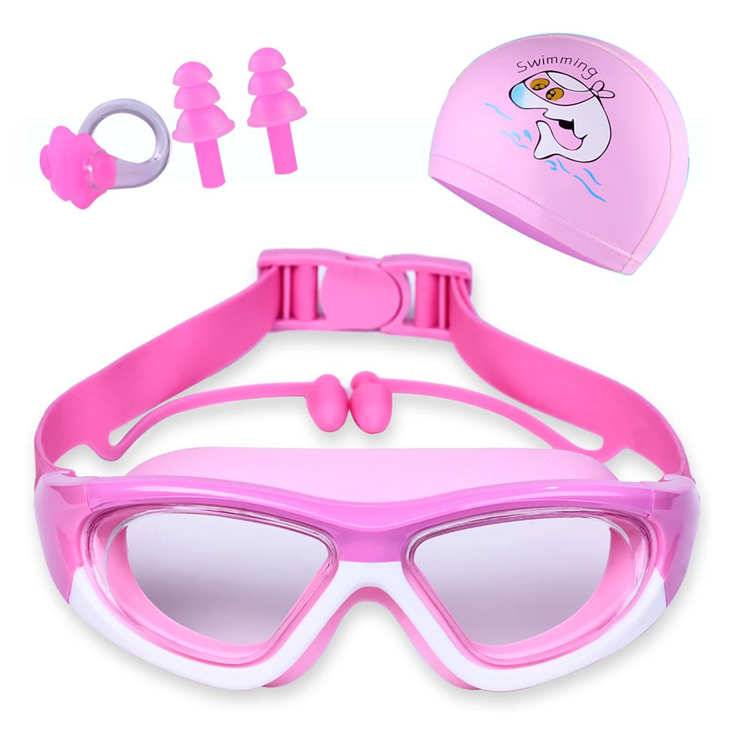 Children's Swimming Goggles Boys and Girls Swimming Goggles Large Frame Goggles One-piece Earplugs Nose Clip Swimming