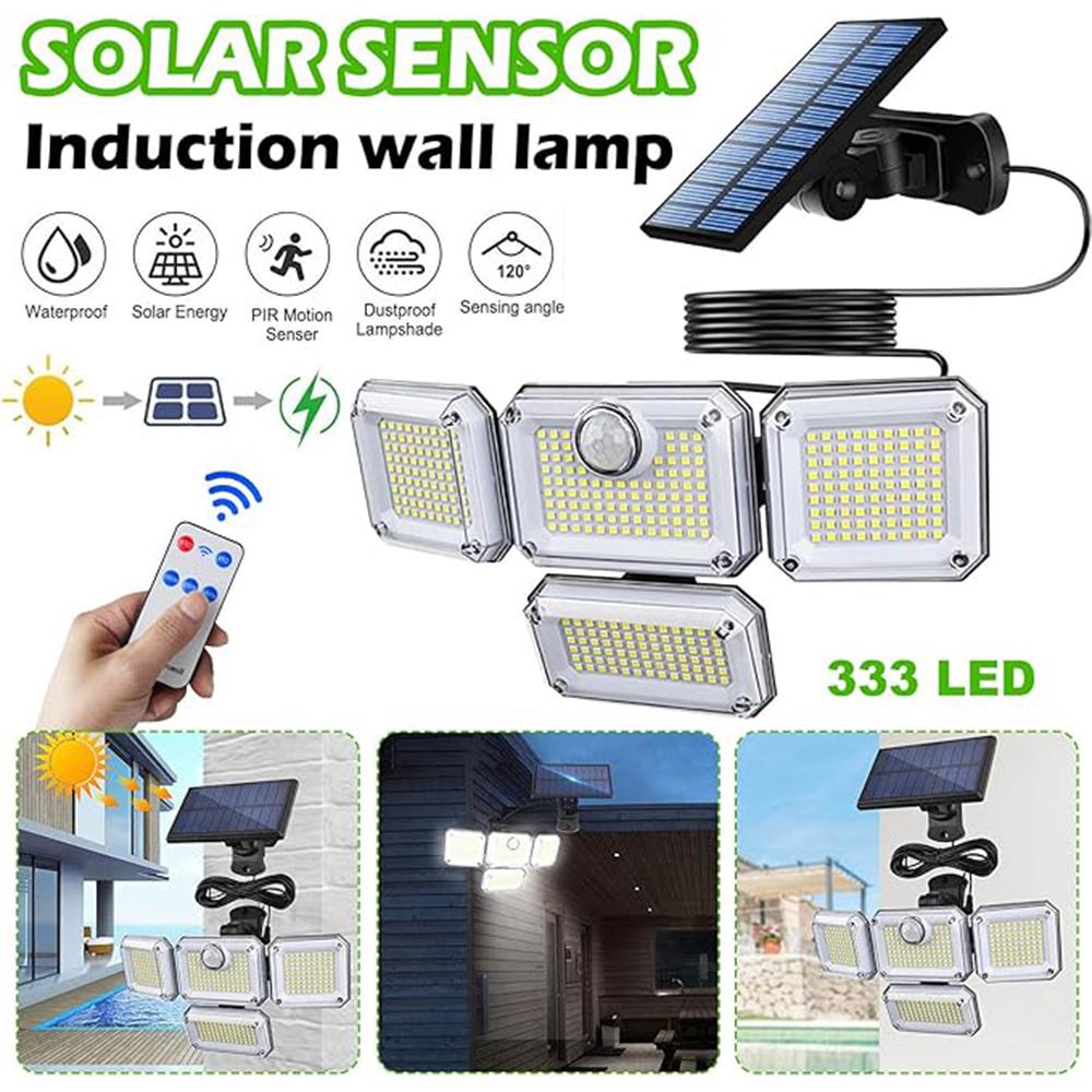 333LED Solar Light 333led IP44 Waterproof Outdoor Indoor Solar Garden Lamp With Adjustable Head Wide Lighting Angle With 3 Mode