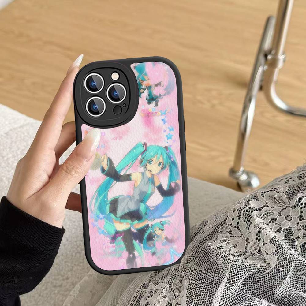 Kawaii H-Hatsune Miku Phone Case For IPhone 16 15 14 13 12 11 Pro Max Plus Leather Soft Cover