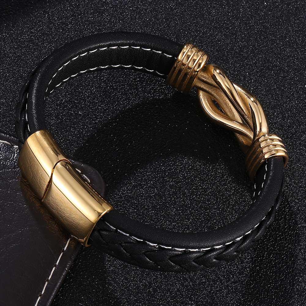 Men's Multi-layer Leather and Gold Stainless Steel Punk Bracelet