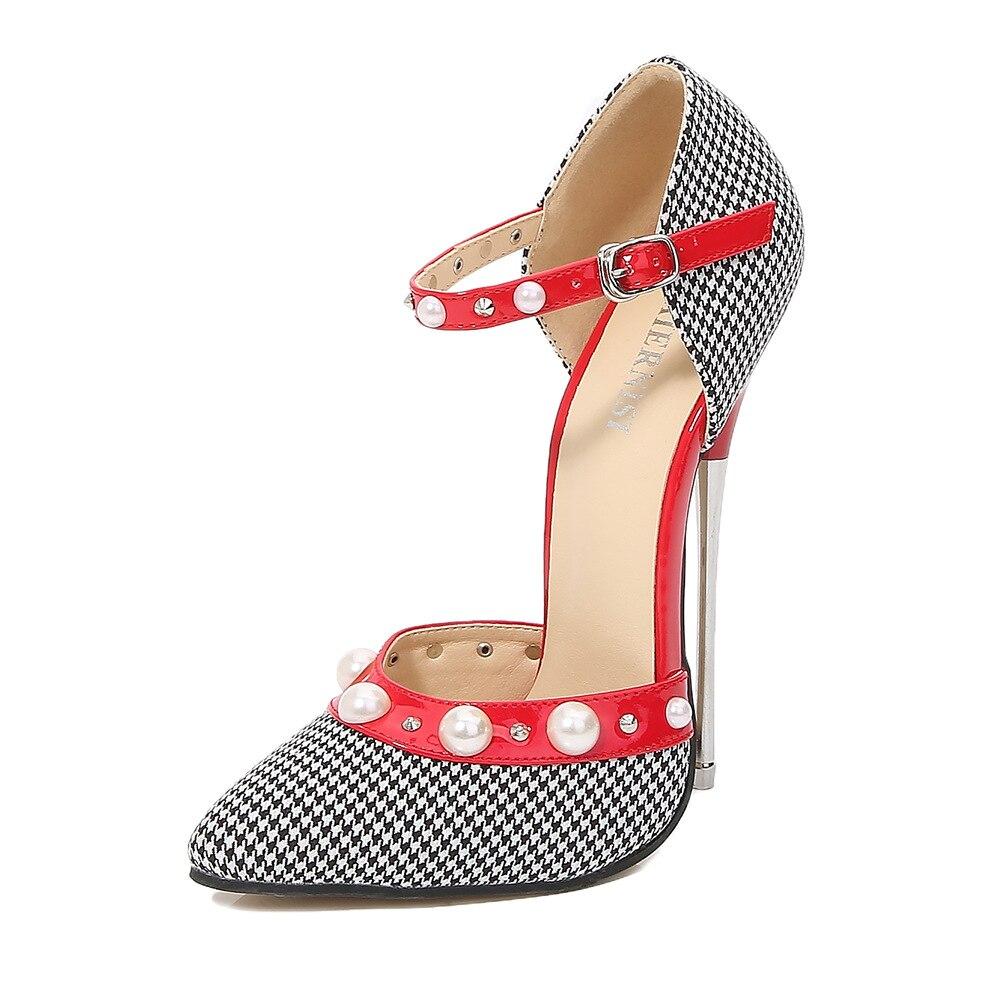 

Женские туфли на шпильке с острым носком и неглубоким жемчугом, сексуальный подиумный банкетный каблук, каблук 16 см WZ 46 красный