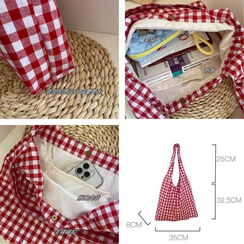 Vintage Plaid Women's Vest Shoulder Bags Large Capacity Female Reusable Shopping Bag Cott Cloth Schoolgirls Book Tote Handbags