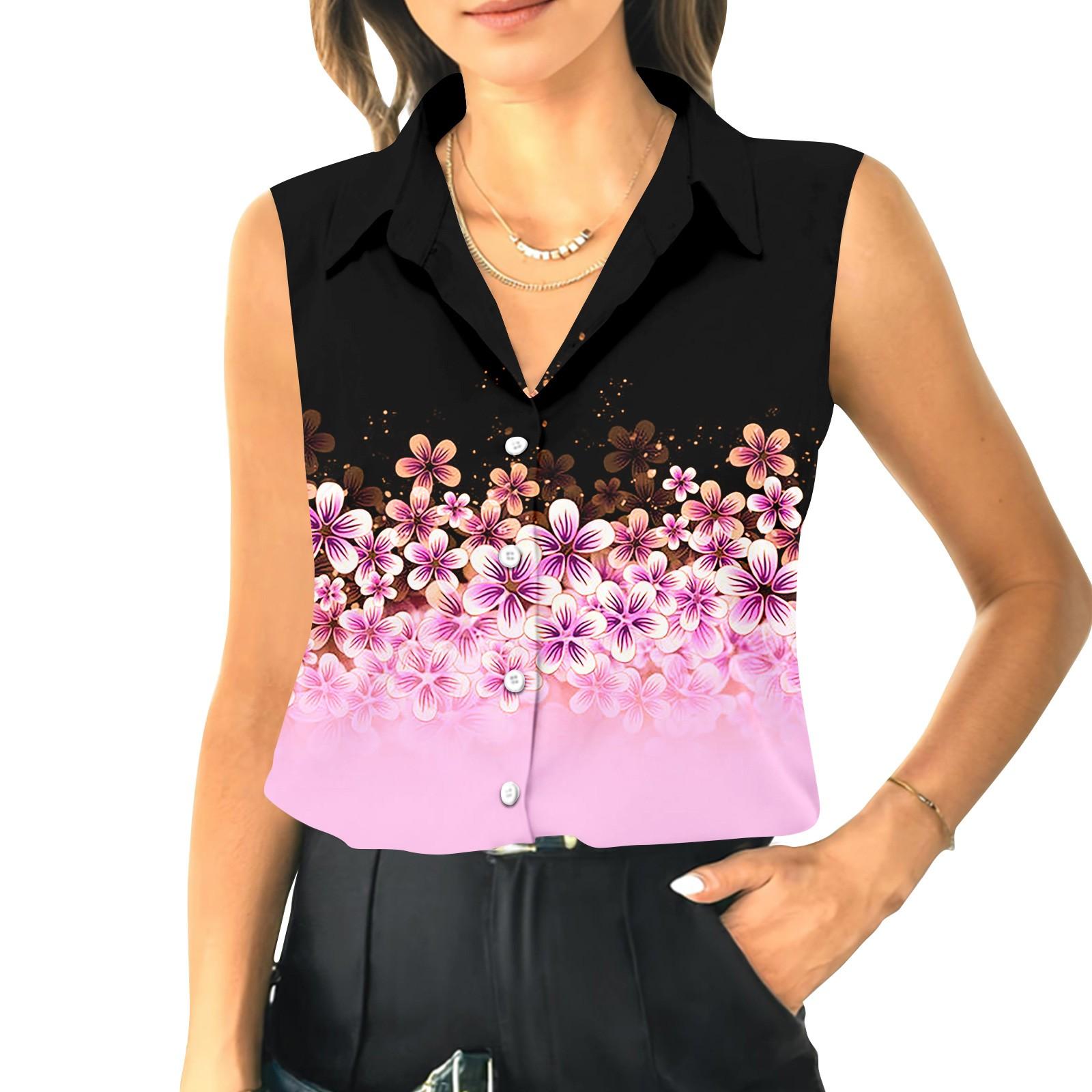 

Женский летний свободный топ без рукавов с воротником-стойкой XL розовый