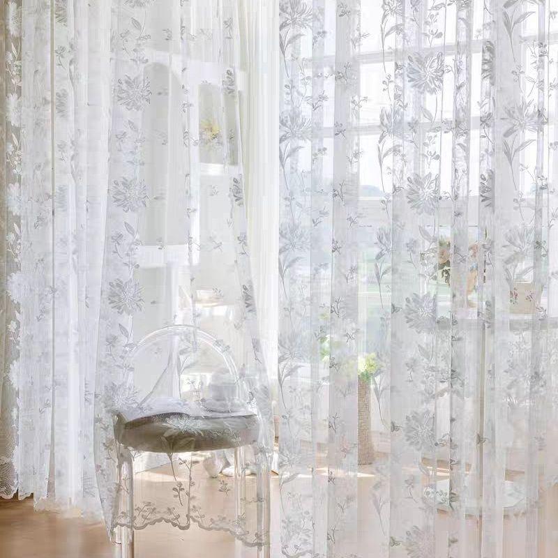 1pc Bohemian Sheer Lace Yarn Curtain Panel with Floral Patterns – Elegant Rod Pocket Window Drapery for Living Room or Bedroom