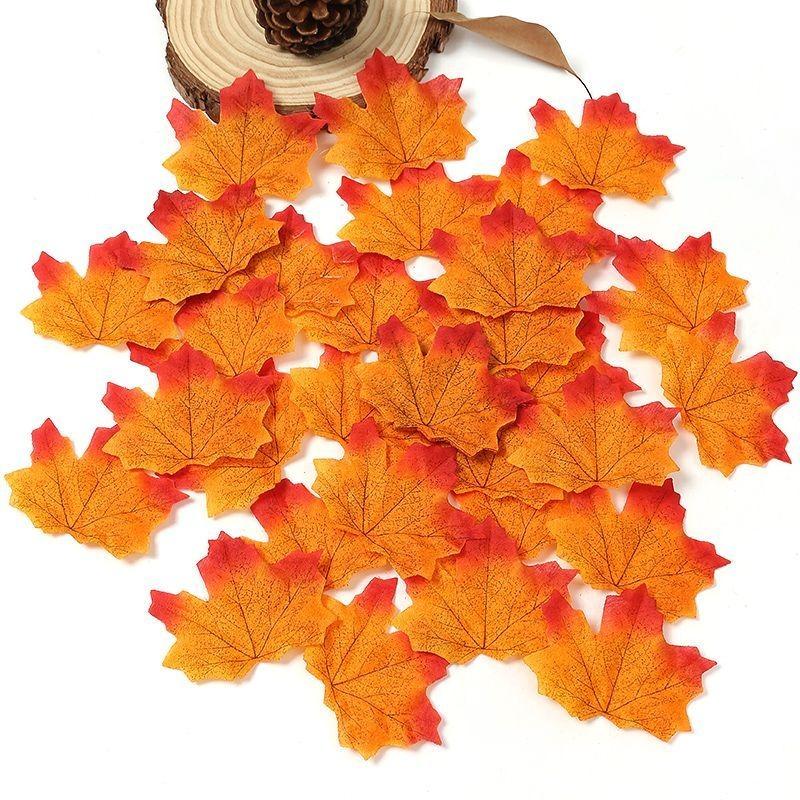 50/100Pcs Artificial Silk Maple Leaf Autumn Fake Leaves Garland Maple Leaves Vine Thanksgiving Halloween Wedding Party Decor