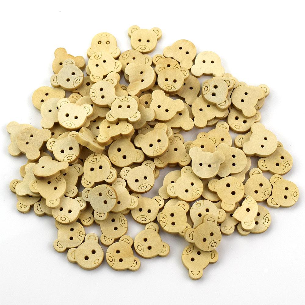 50Pcs 2 Holes Button Teddy Bear Wood Buttons For Sewing Scrapbooking Craft Garment Accessories Sewing Fabric Wooden Buttons