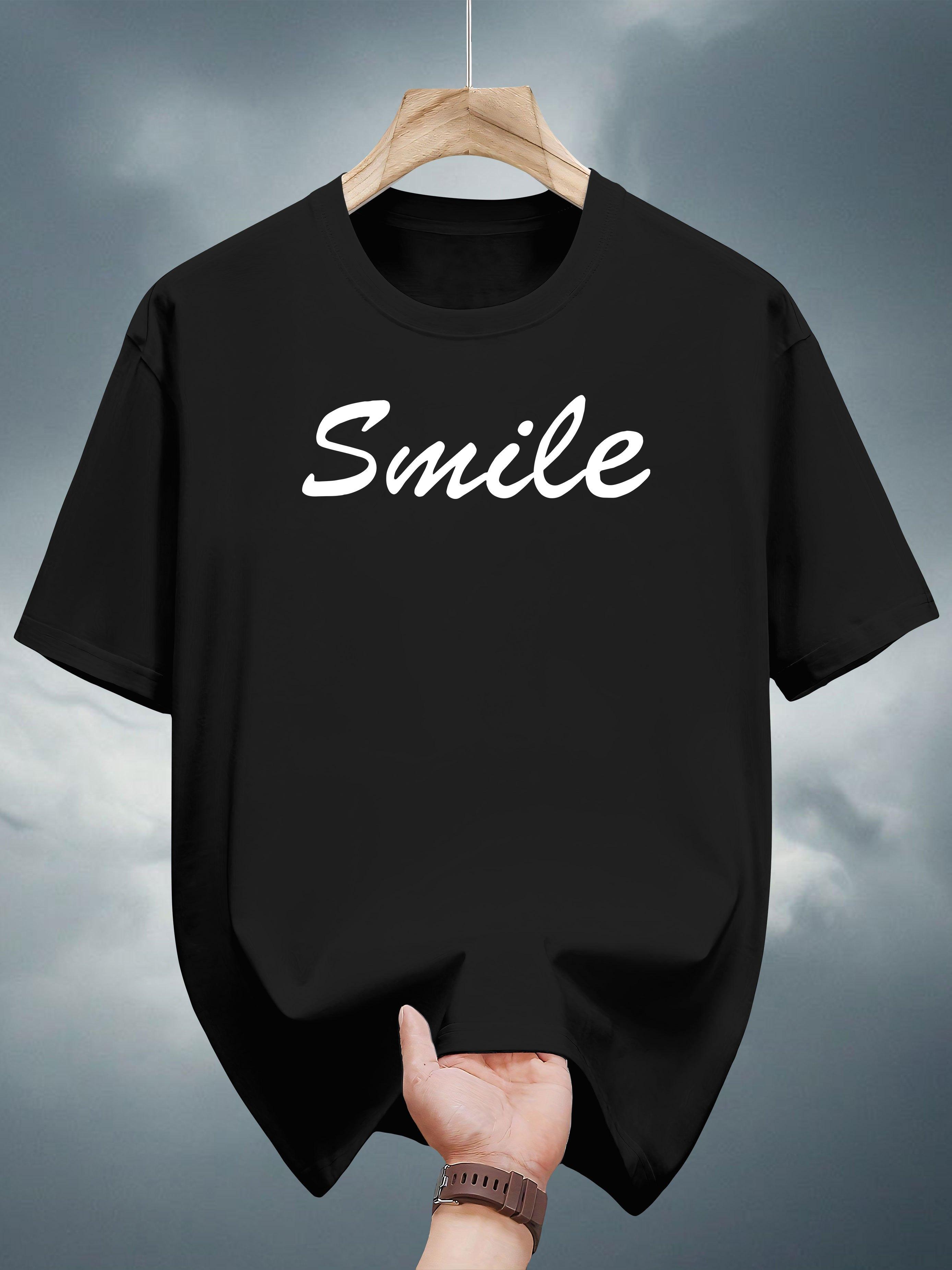 200g 100% Cotton Short Sleeve T-shirt with Smile Print - White Casual Summer Tee XXL