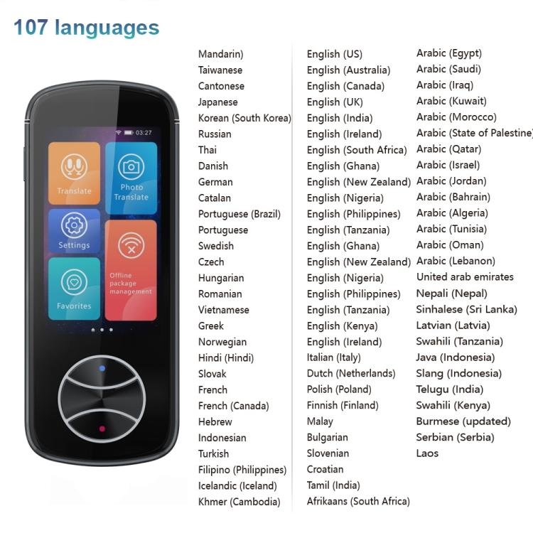 V10 3.0 Inch Touch Screen Smart Translator 107 Languages with Offline Translation / Photo Translation