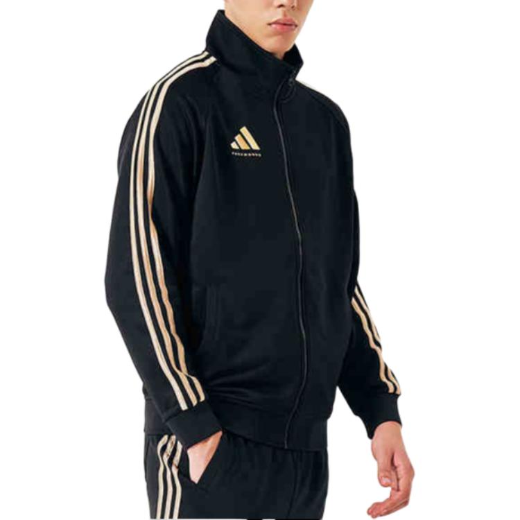 Adidas Retro Sports Stand Collar Zipper Long Sleeve Jacket Unisex Jacket Black Gold TR30JT-BG