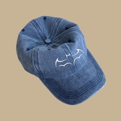Retro Washed Soft Top Hat Trendy Bat Pattern Casual Cap Spring and Summer Outdoor Versatile Travel Baseball Cap